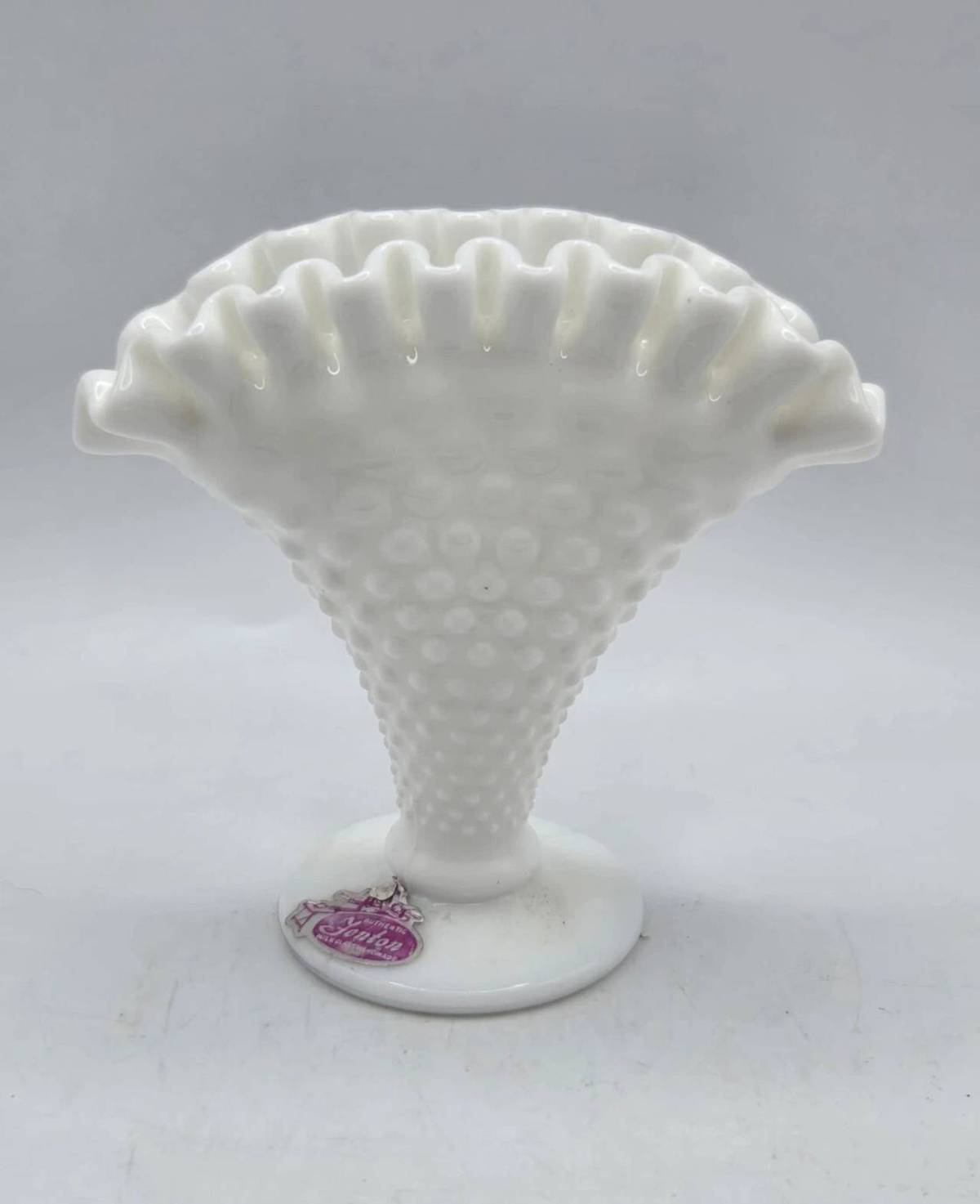 Niknax · 1960s Fenton White Hobnail Fan Milk Glass Vase • Ruffled Edge ...