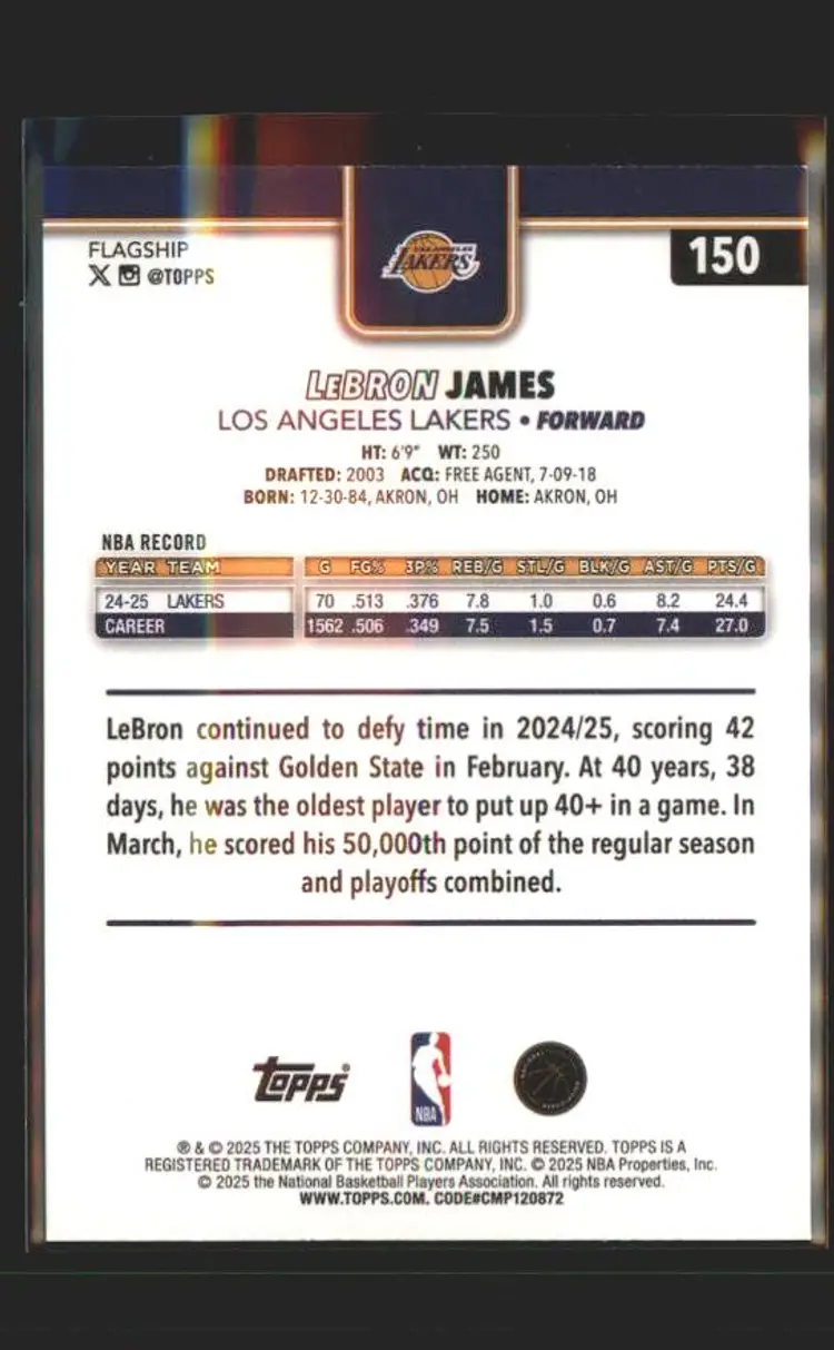2025-26 Topps #150 LeBron James Diamante - (137) - Los Angeles Lakers