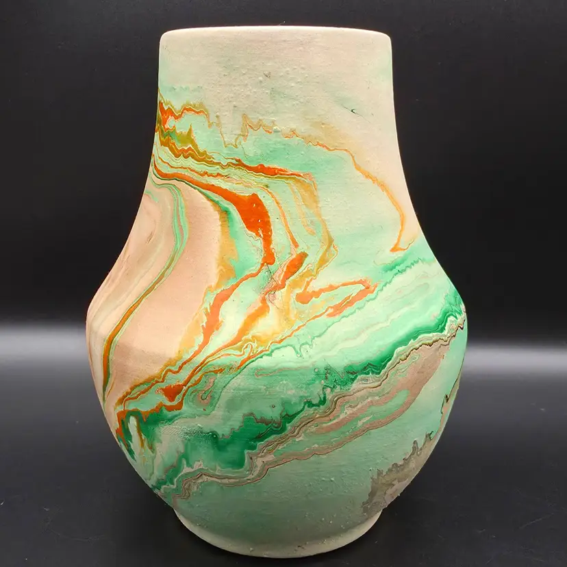 Nemadji Art Pottery Vase Orange Green Brown