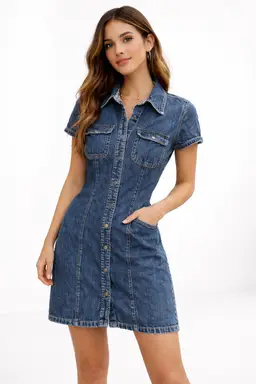 Vintage Y2K Gap Denim Dress Women's 6 Snap Button Long Cap Sleeve Cottage Core