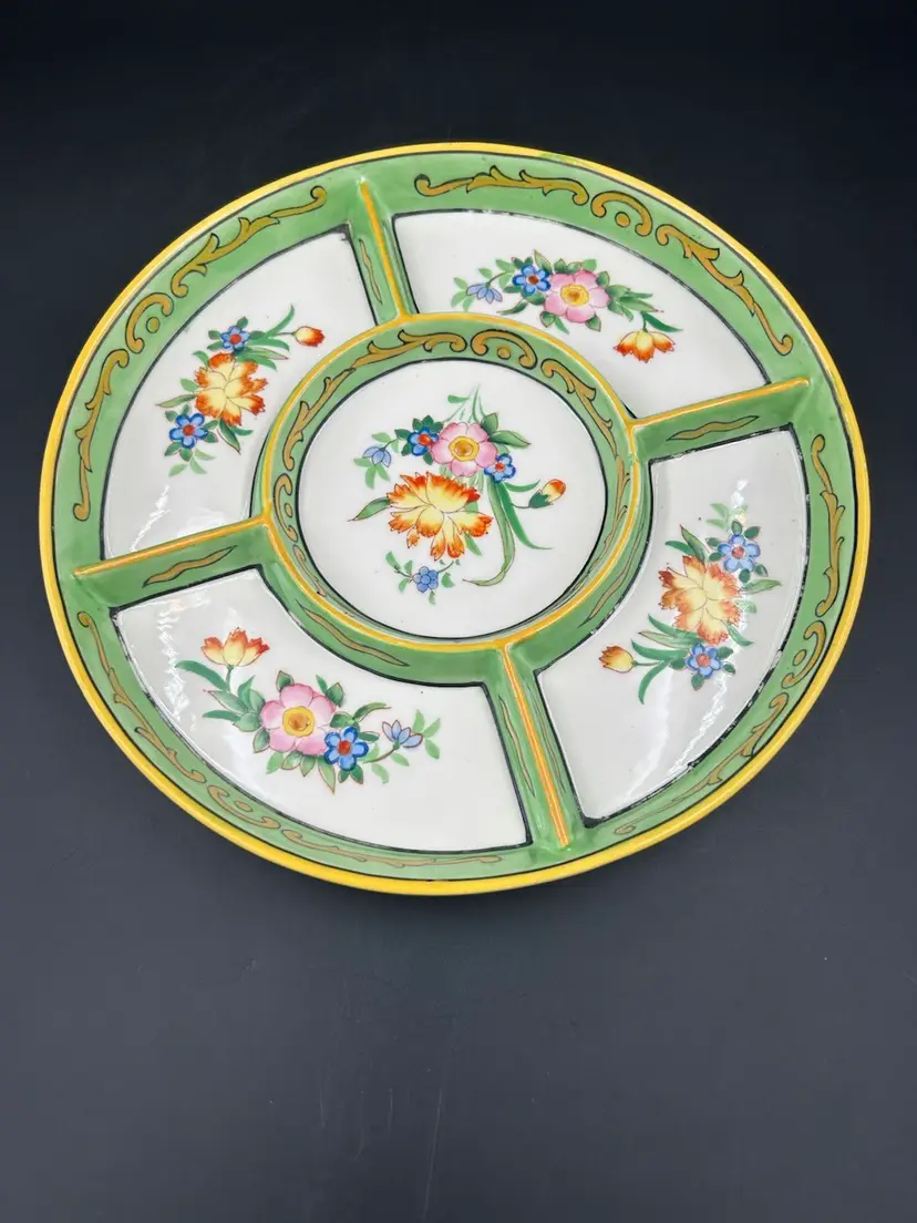 Vintage Hand Painted 1930S Japan Moriyama Divide Relish Dish Five Compartments