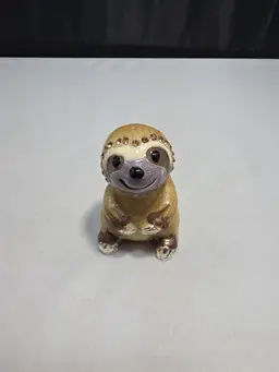 Vintage Enamel Sloth Jeweled Trinket Box Hinged Magnetic Faux Gems (DR)