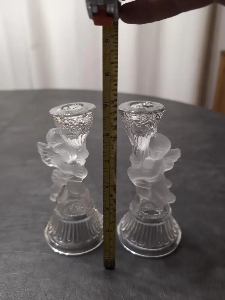 Glass Tapered Candle Holders Cherubs Frosted And Clear Glass