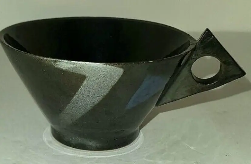 Black Stoneware Art Deco Tea Cups Set Of 2