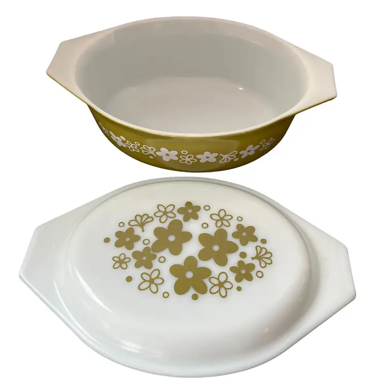 Vintage PYREX Lidded Casserole Dish Spring Blossom Crazy Daisy MCM 1 1/2 QT 043   1970s