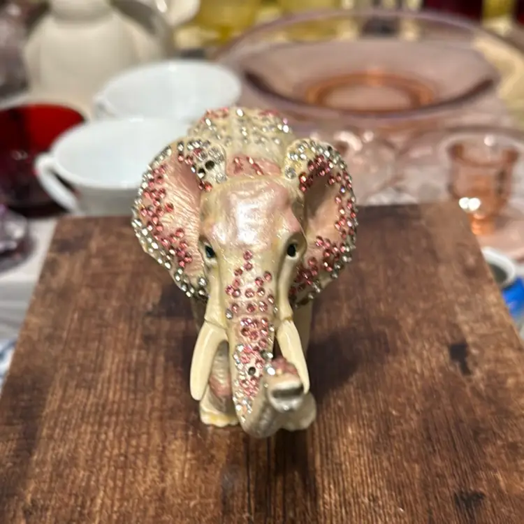 Enamel And Rhinestone Elephant Trinket Box