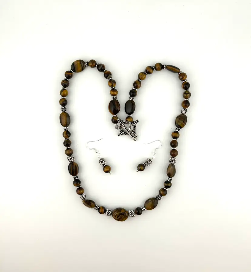 Tiger’s Eye and Silver Necklace and Earring Set Made By Me