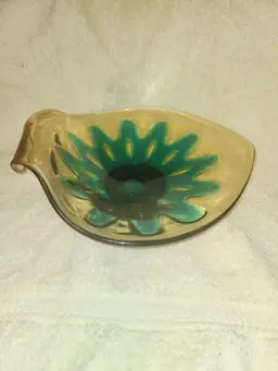 Vintage Murano amber and aqua bowl with handle