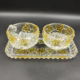 Vtg Wather Glass "Weinlaub" Pressed Glass Leaf and Grape Motif Cream and Sugar set