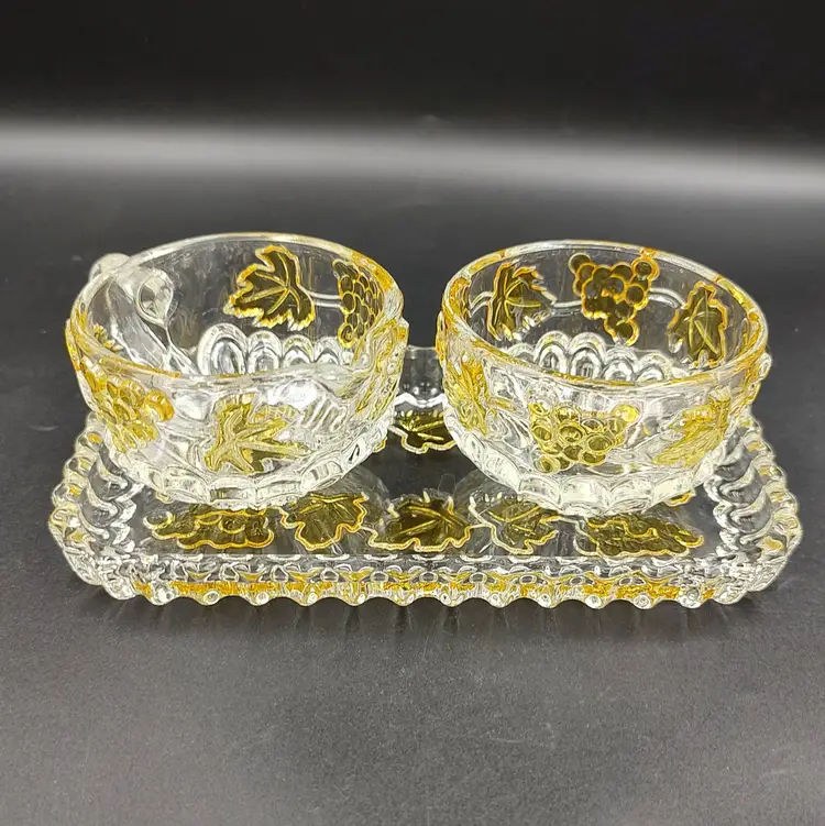 Vtg Wather Glass "Weinlaub" Pressed Glass Leaf and Grape Motif Cream and Sugar set