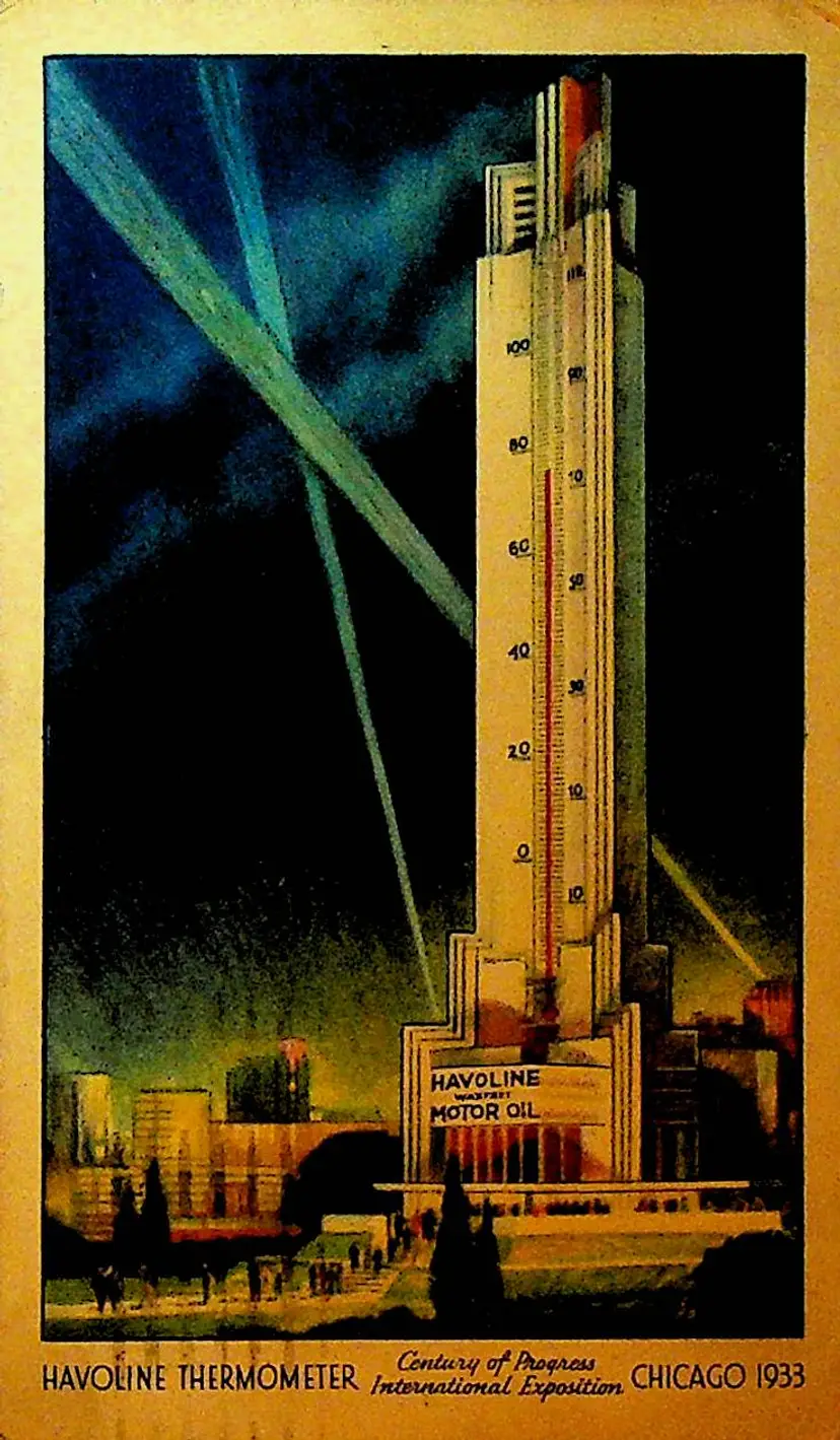 Havoline Thermometer Postcard Chicago Century of Progress 1933