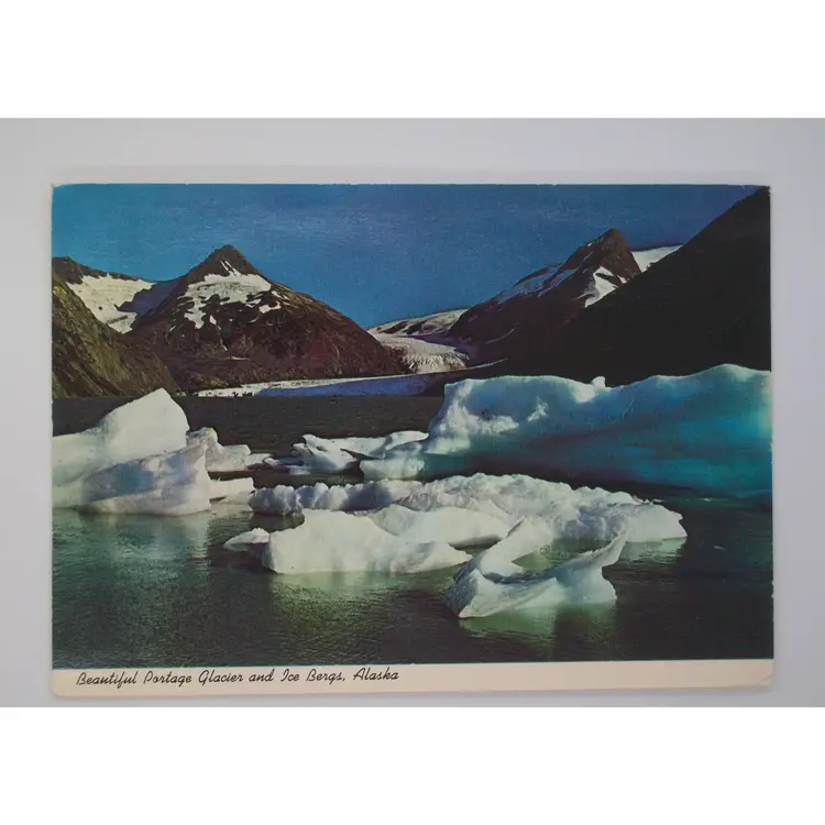 Vintage Alaska Joe Original Postcard Beautiful Portage Glacier and Ice Bergs Alaska Posted