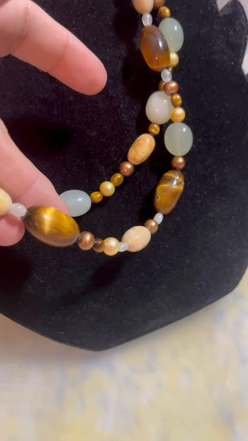 Earth & Stone ✨ Double-Strand Statement Necklace | Tiger’s Eye & Jade