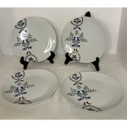Anthropologie Black Thistle Blue & Red Love Birds 8” Salad Plates~ Set Of 4