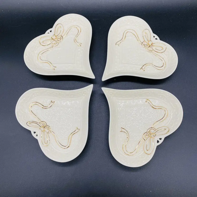 #4213 Set of 4 Skye McGhie Heart Shape Gold Bow Dishes Eternity