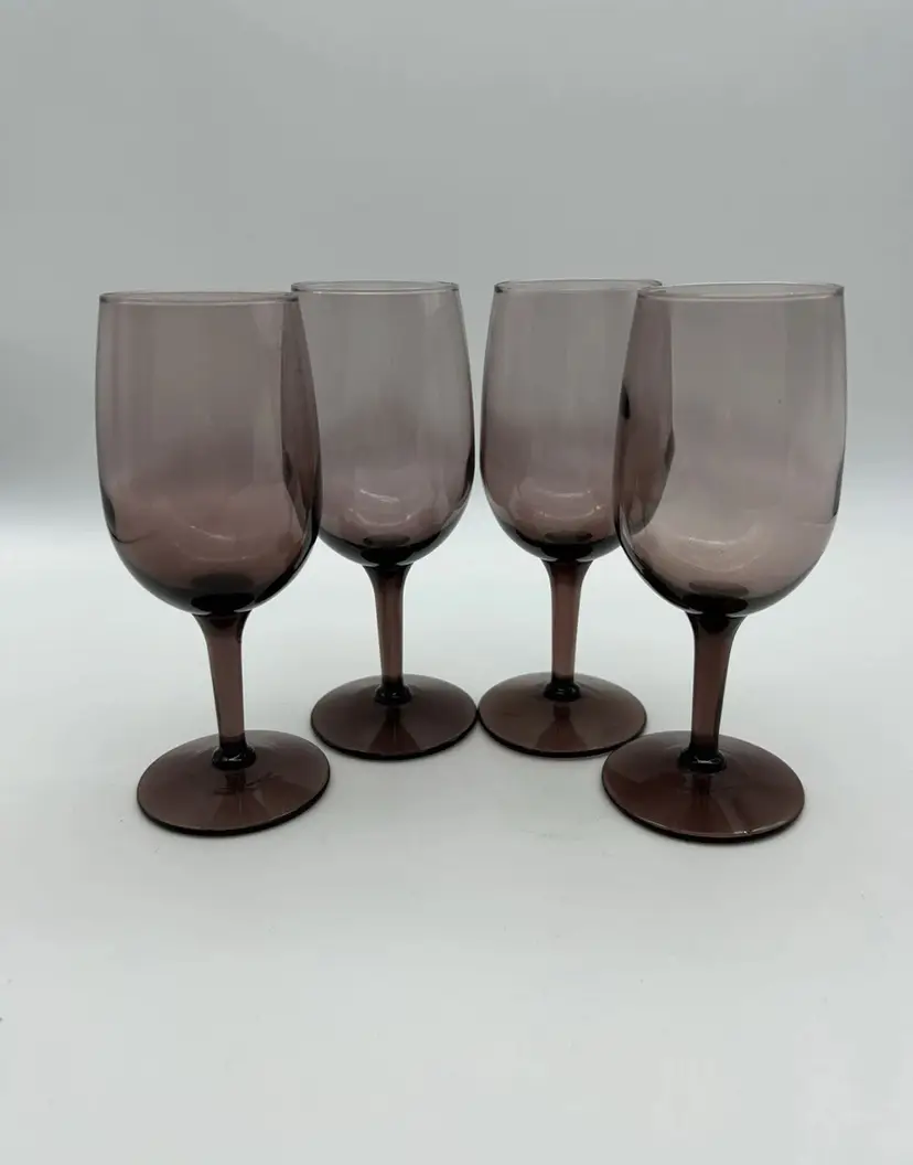 VINTAGE 6” Amethyst/ Purple Plum Small Wine Glasses Stemware Set Of 4 Barware