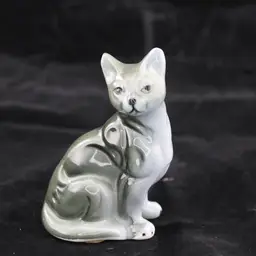 Vintage Brinns Bone China Gray Tabby Cat Figurine