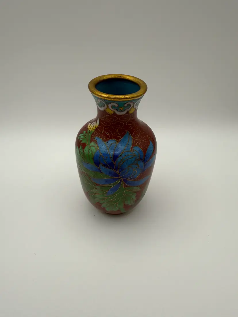 Cloisonne Brass Enamel Vase Cloisonné 3.25"