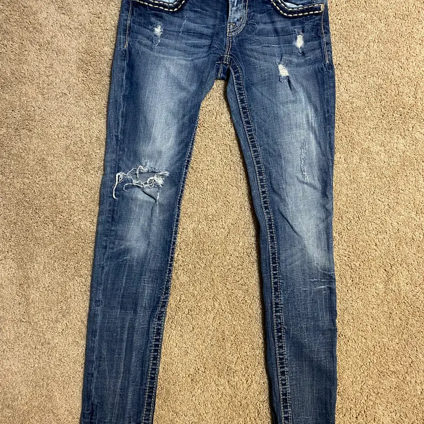 Miss Me Women's Size 26 Ankle Cropped Distressed Denim Blue Jeans