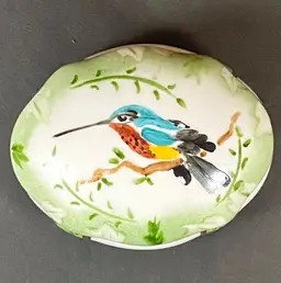 Redbreasted Hummingbird Hand Painted Ceramic Trinket Box 3 1/2"x3"x2"