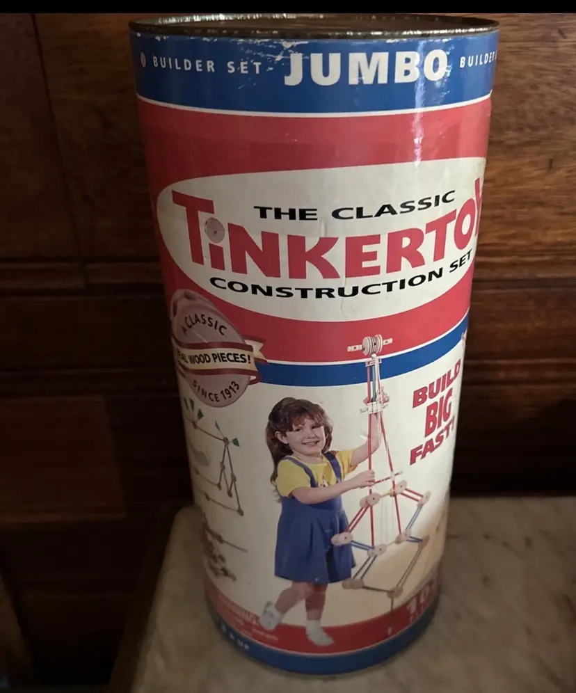 Vintage Hasbro TINKER TOY 102 Pc JUMBO BUILDER SET Construction Wood Pre-owned