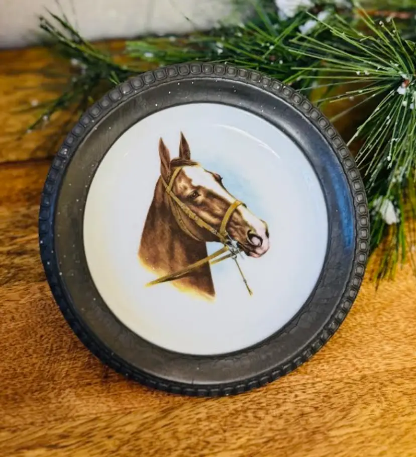 Vintage Bavaria Pewter Coaster Cup Glass Holder QUARTER HORSE Kentucky Derby 5"