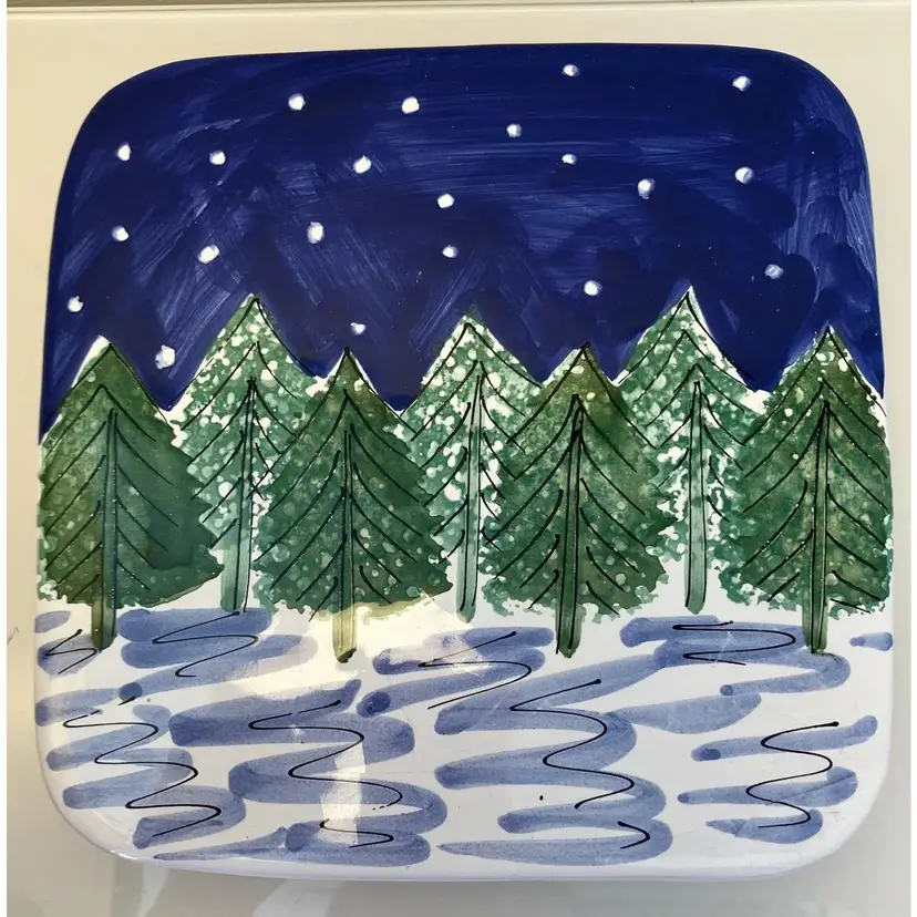 Mesa International Painted Red Clay Trivet/Hot Plate Winter Scene