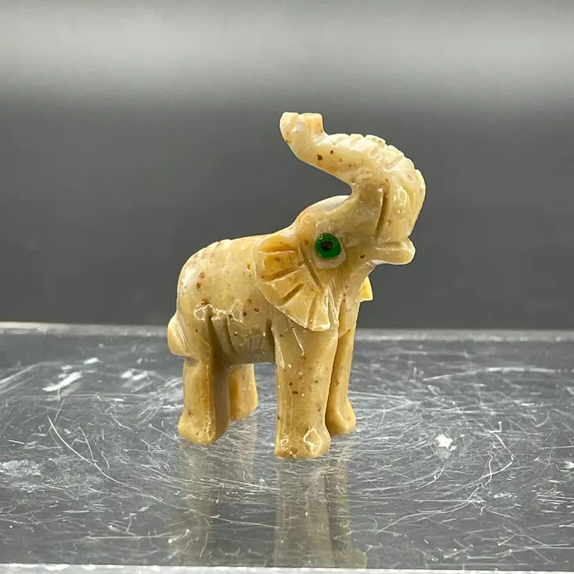 Miniature Carved Stone Elephant Figurine Fetish Handmade Trunk Up