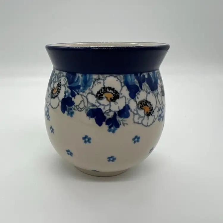 Polish Pottery Boleslawisc Bubble Mug Coffee Tea Blue White Flowers Floral K.J.-685