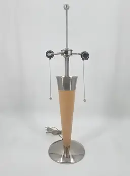 Vintage 1990s Retro Emess Lighting 2 Bulb Wood & Chrome Lamp Light