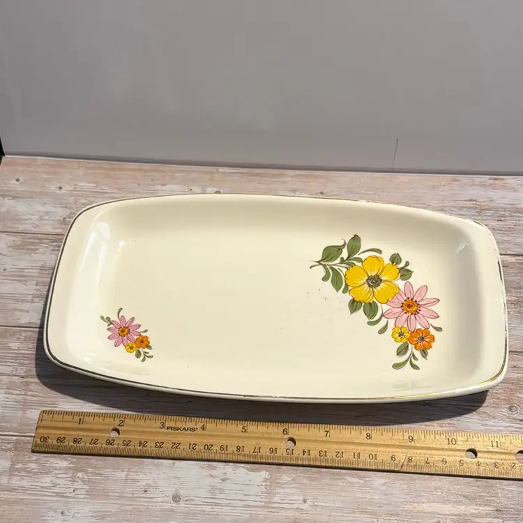 Ceramic Platter Made In Romania Floral VTG  1960’s Serving Piece
