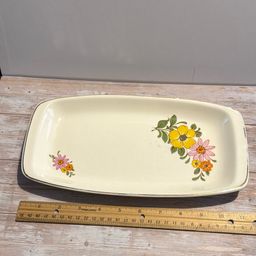 Ceramic Platter Made In Romania Floral VTG  1960’s Serving Piece