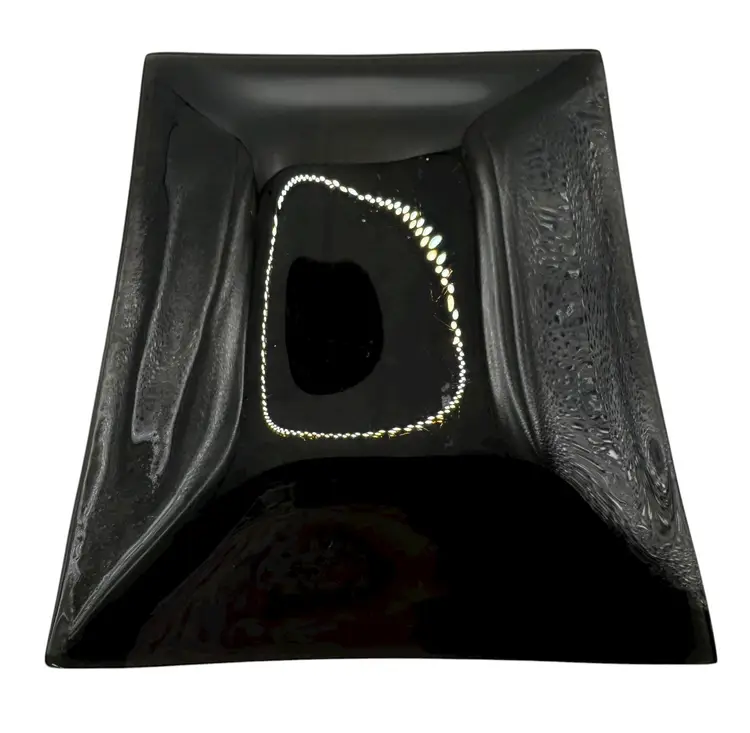 Vintage Houze Glass Merry Christmas Trinket Dish Ashtray Candles Blue Gold 4.75”