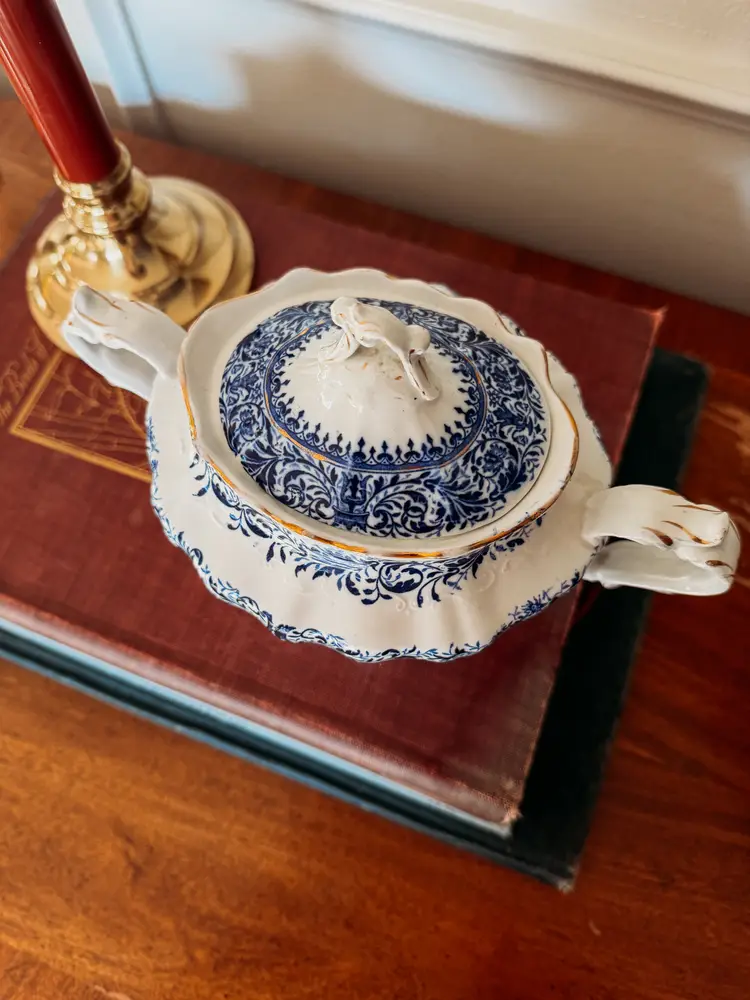 Antique Henry Alcock Blue "Burmese" Sugar Bowl - made in England