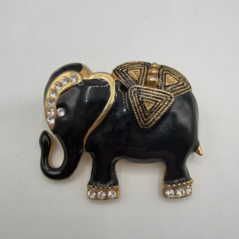 Enamel And Rhinestone Elephant Brooch