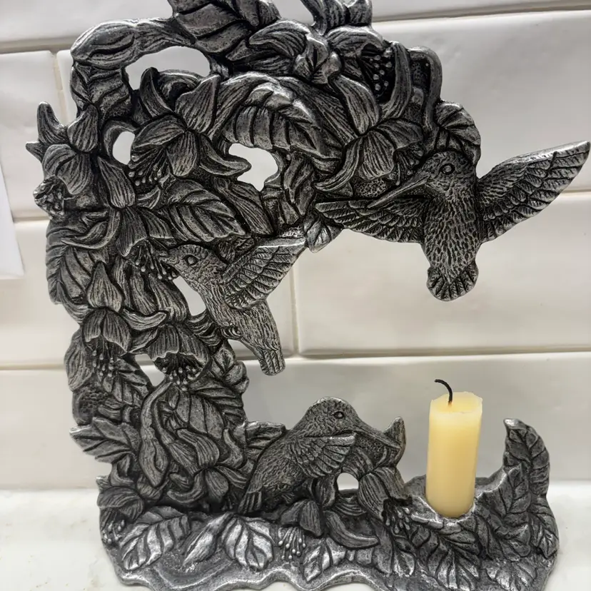 Carson Pewter Hummingbird Candle Stick Holder Sculpture Flowers Garden Cottage