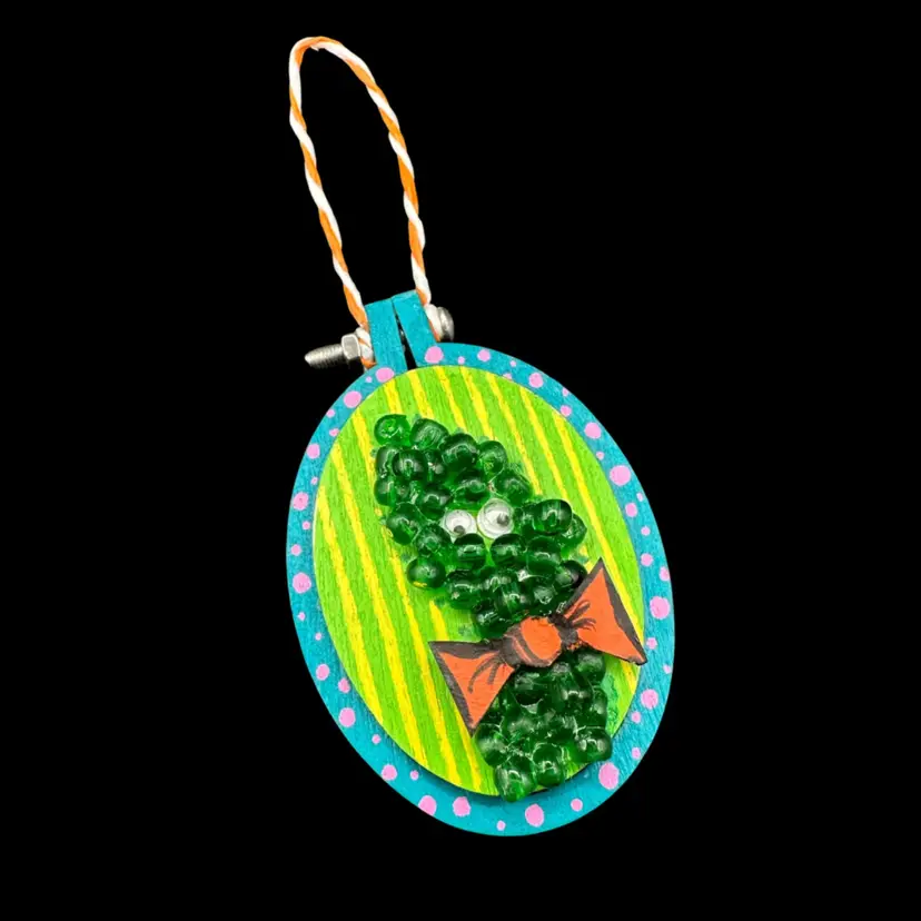 “Pickle Jr., Age 8” Pickle Family Portrait, Miniature Hand-painted Mixed Media Miniature Wall Art, 2.5”H X 1.75”W Made By Me Amanda Montague