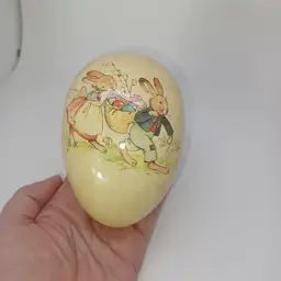 VINTAGE MACHE EASTER EGG "BOX"  (NESTLER, GERMANY)    4 IN EASTER BUNNY COUPLE