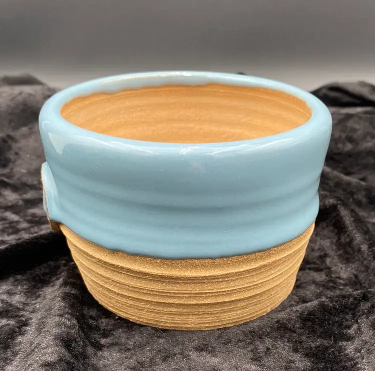 Key West (Florida) Stoneware Co. Studio Clay bowl/Planter, Blue Glazed, Stamped