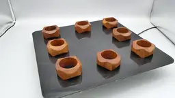 8 MCM Faceted Teak Wooden Napkin Ring Holders Beveled Round Wood Handcrafted Set 2"