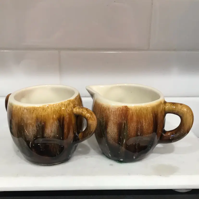 Vintage Pottery Dimpled Cream And Sugar Set