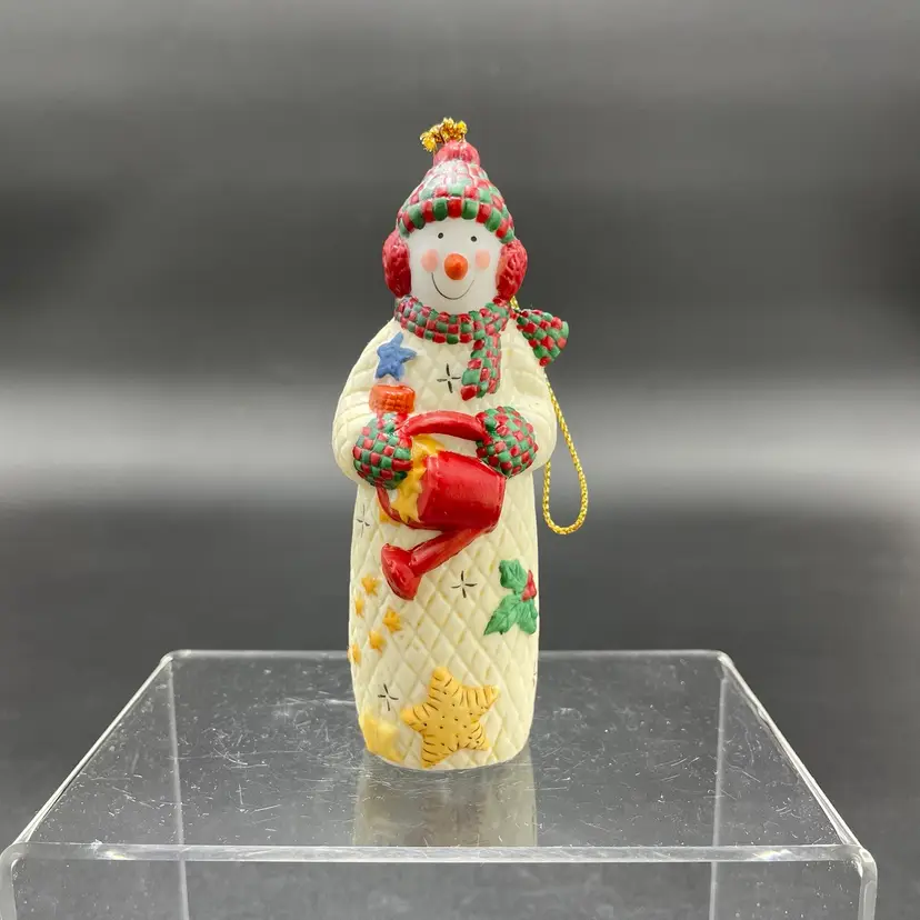 Lang & Wise Garden Snowman First Edition Ceramic Hanging Christmas Ornament VTG