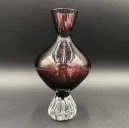 Vintage MCM Aseda Amethyst Vase from Sweden with Clear Ribbed Base