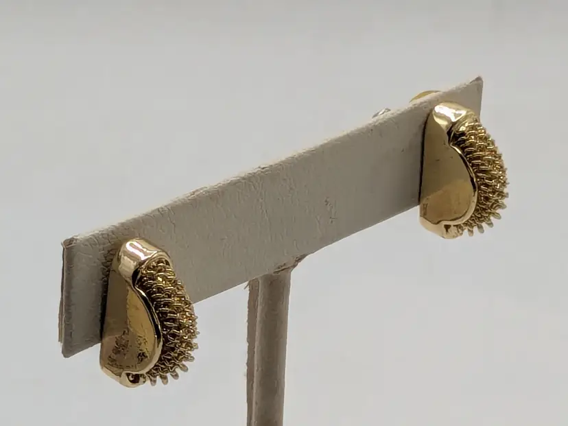 Vintage Gold Tone Mesh Half Hoop Small Pierced Earrings
