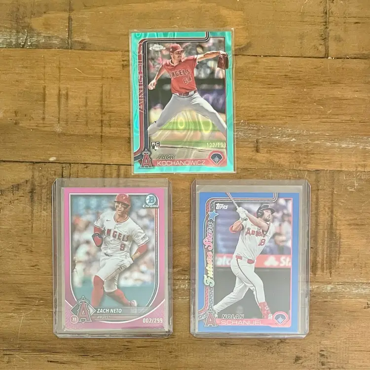 Los Angeles Angels Three-Card Numbered Lot: Jack Kochanowicz Rookie Card /199; Nolan Schanuel Future Stars /150 & Zach Neto /299