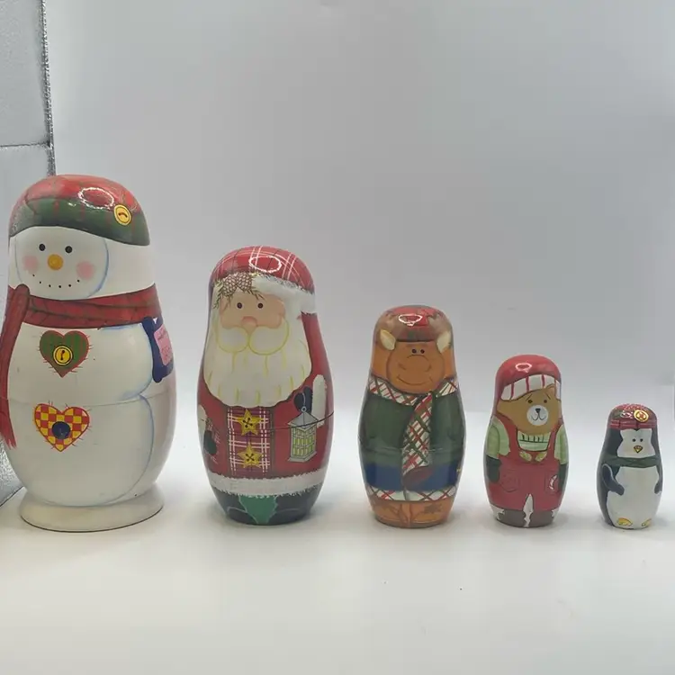 5 Holiday Wooden Nesting Dolls