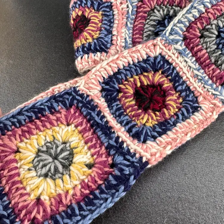 Handmade Crocheted Granny Square Neck Scarf 86”