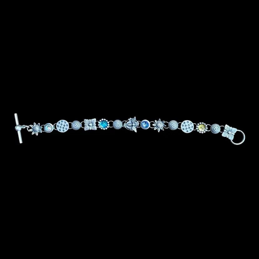 Brighton? Silver Tone Station Bracelet w/ Stones, Bumble Bee Floral | Toggle