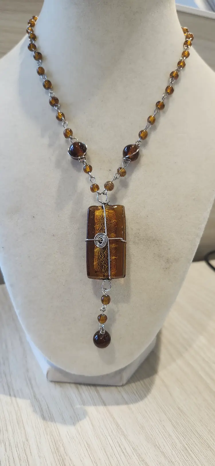 Rootbeer Color Glass Pendant Necklace