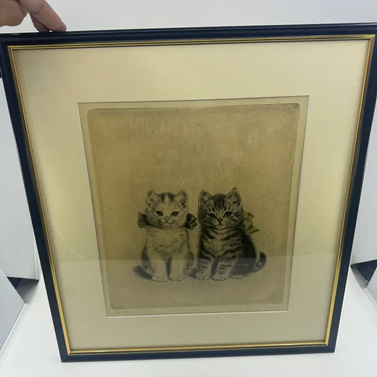 Vintage Hand Colored Etching Titled  “Brother and Sister" by the German artist Meta Plückebaum (1876-1945)